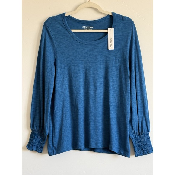 Chico's Tops - Chicos Slub Cotton Blend Top Size 2/L Scandi Coastal Minimalist Comfort Stretch